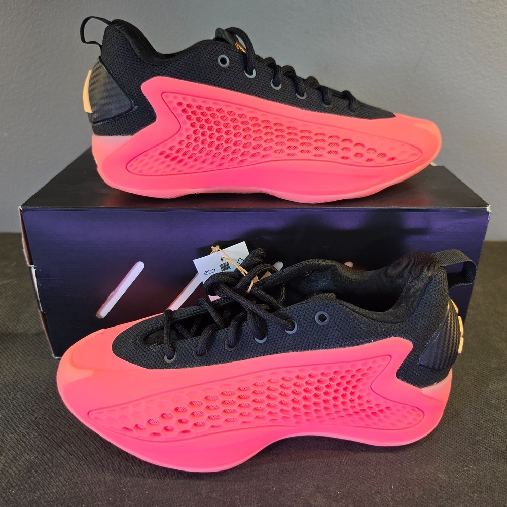 New Size 5y Adidas AE 1.1 Low Georgia Peach Black JQ4076 Youth Basketball Shoes